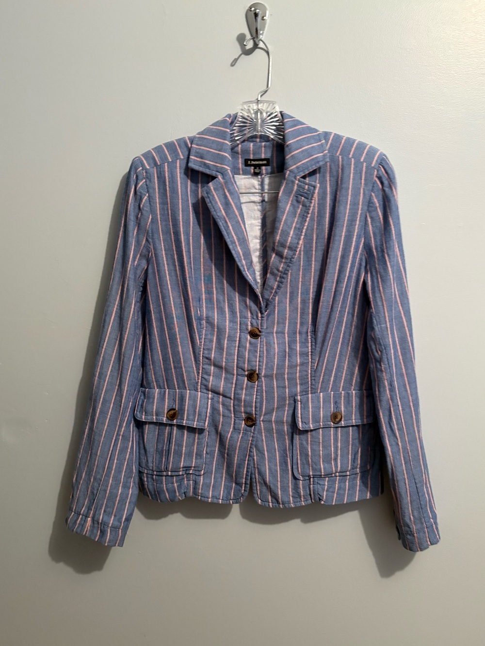 J. Peterman English Walking Blazer Striped Jacket Cotton Women's Size 2 EUC